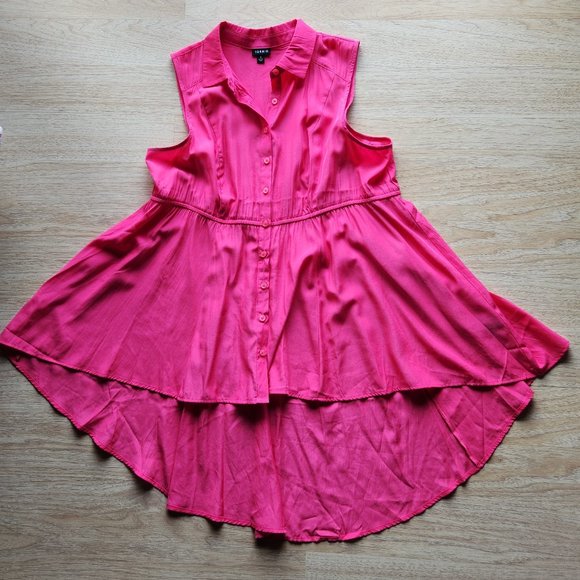 Torrid Babydoll Poplin Button-Front Hi-Low Shirt Sleeveless Pink - Picture 8 of 12